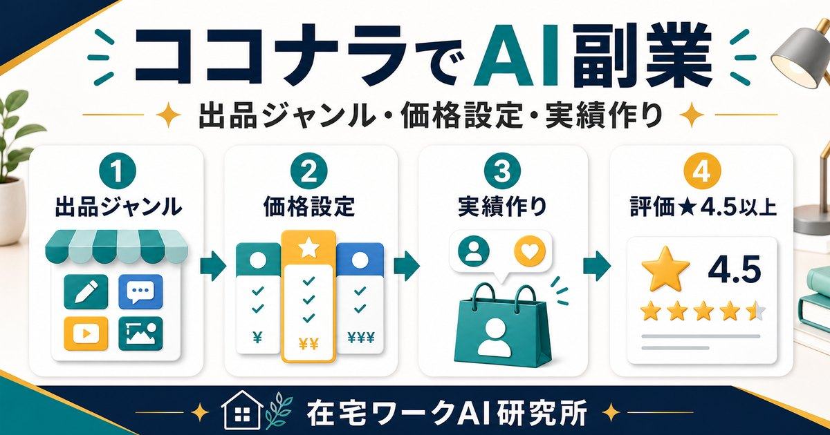 ココナラでAI副業を始める方法を説明する在宅ワークAI研究所のアイキャッチ画像