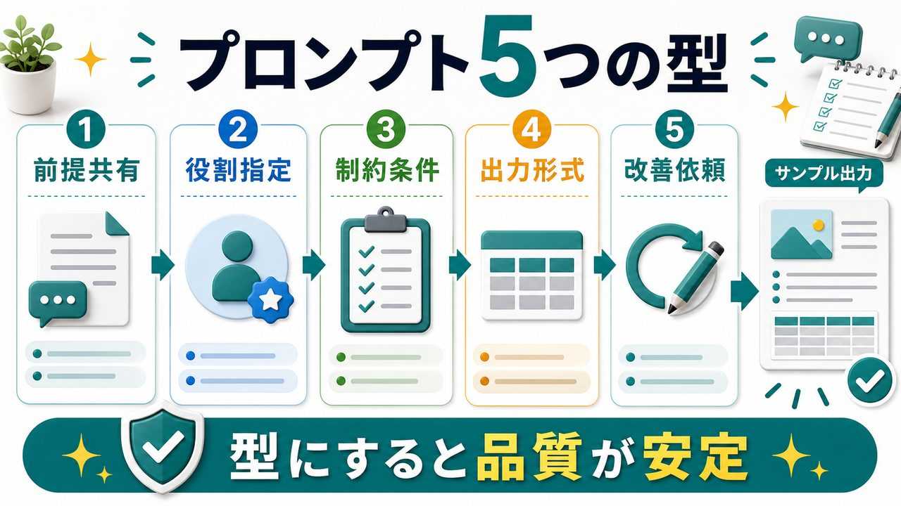 採用しやすいプロンプトの5つの型を説明する図解