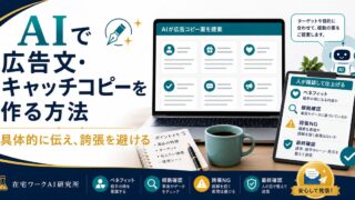 AIで広告文とキャッチコピーを具体的に伝え誇張を避けて作る流れのアイキャッチ画像