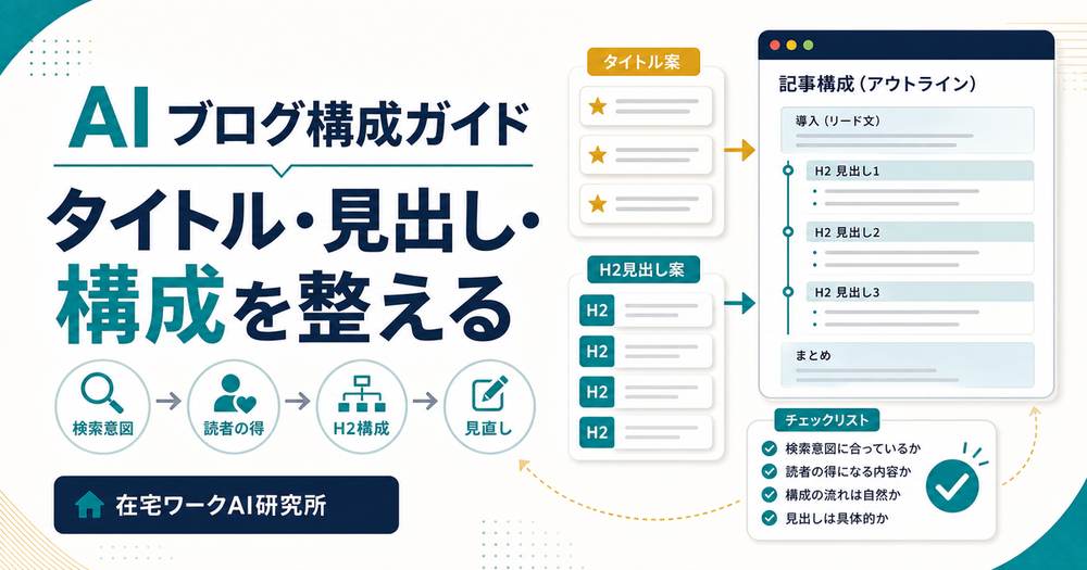 AIでブログのタイトル見出し構成を作る流れを整理したアイキャッチ画像