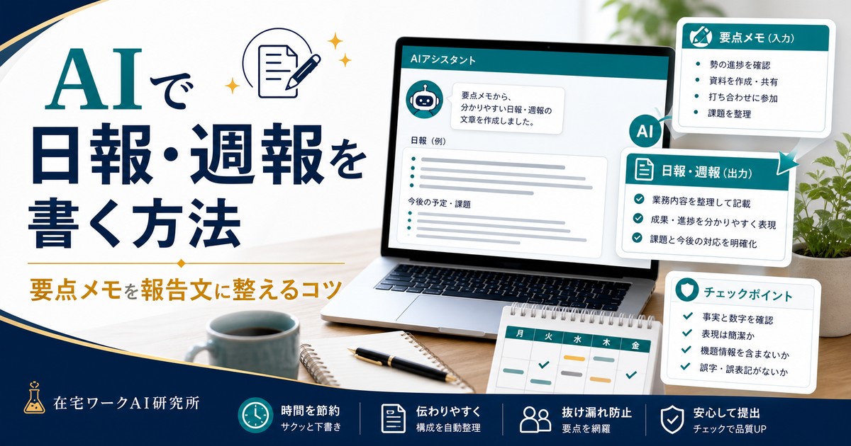 AIで日報と週報を要点メモから報告文に整える流れのアイキャッチ画像