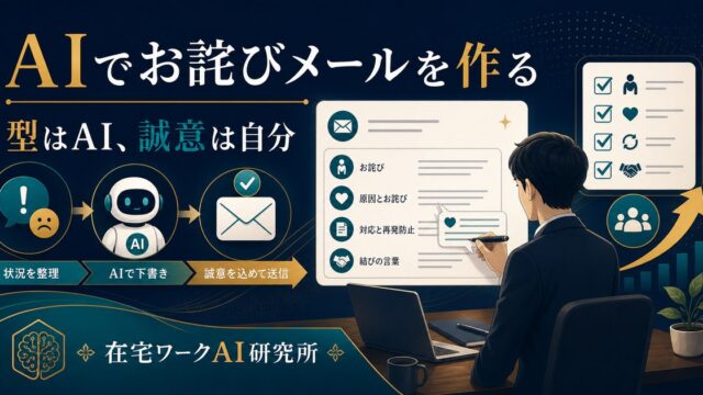 AIでお詫びメールの型を整え誠意は自分の言葉で込める流れを示すアイキャッチ