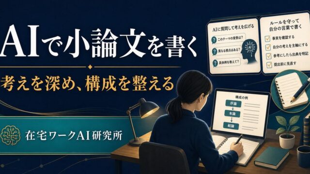 AIで小論文や作文の考えを深め構成を整え自分の言葉で書く流れを示すアイキャッチ