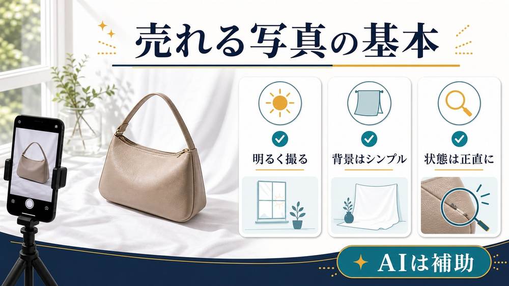 フリマで売れる写真は明るくシンプルに正直に撮ることを整理した図解