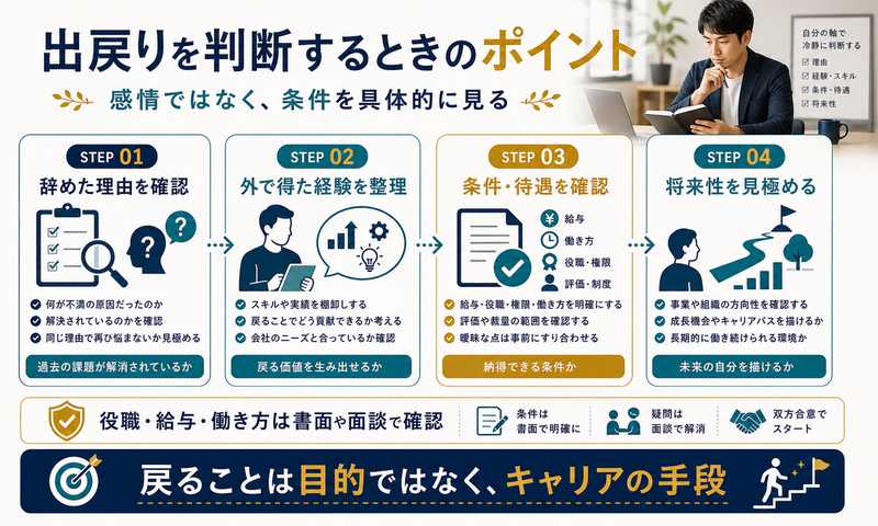 出戻り転職を判断するときの4つのポイントをまとめた図解