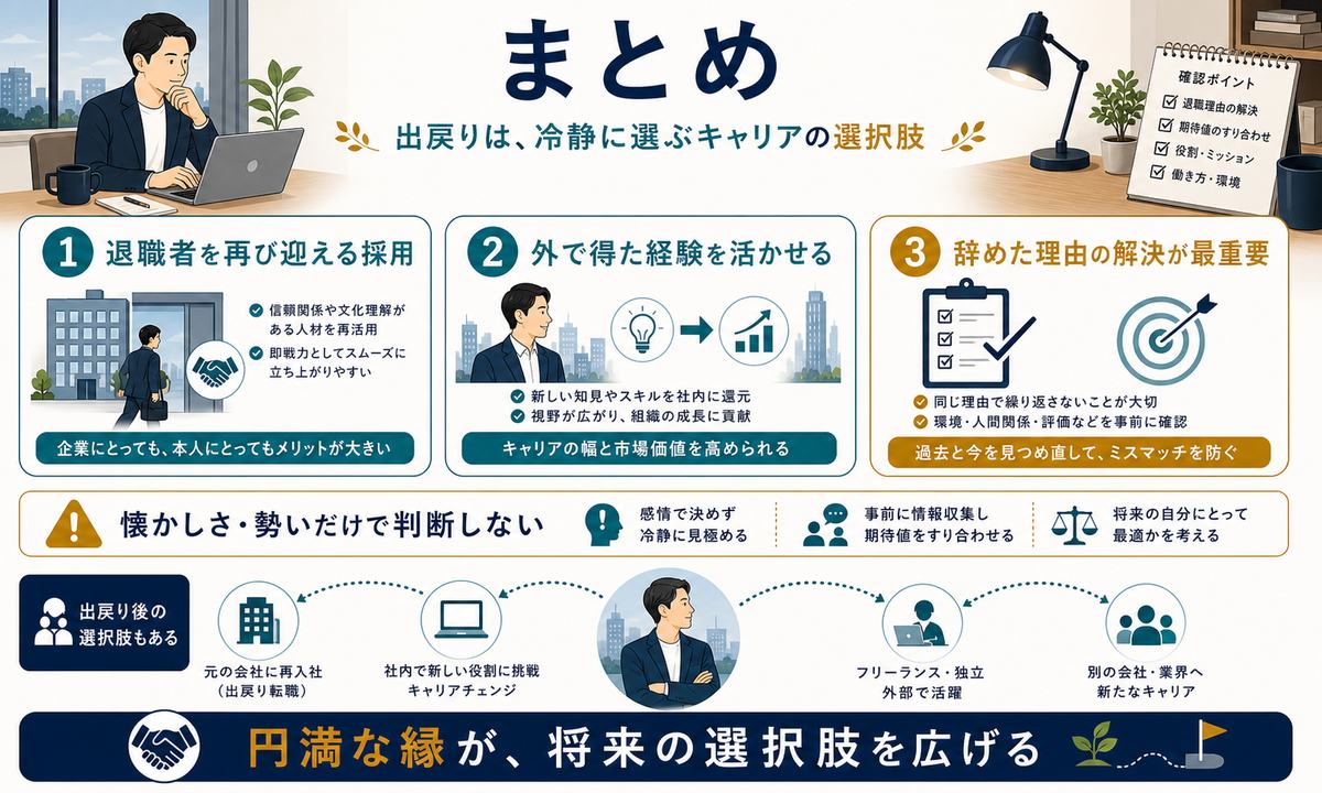 アルムナイ採用と出戻り転職の判断ポイントをまとめた図解