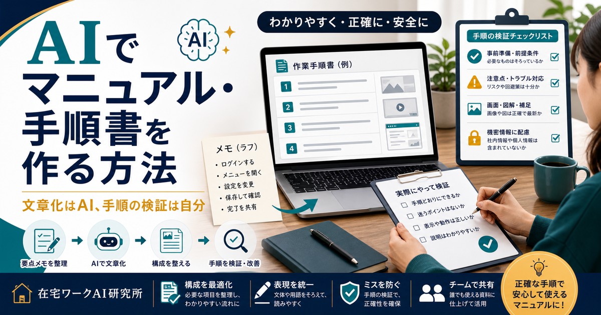 AIでマニュアルと手順書を文章化し手順を検証する流れのアイキャッチ画像