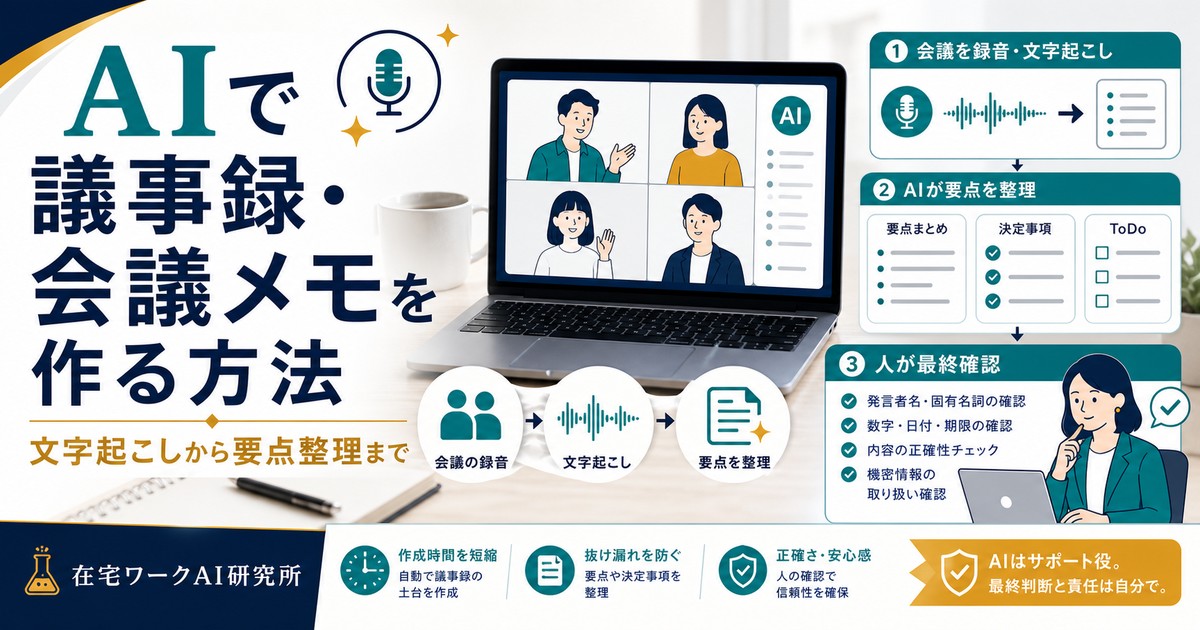 AIで議事録と会議メモを文字起こしから要点整理まで進める流れのアイキャッチ画像