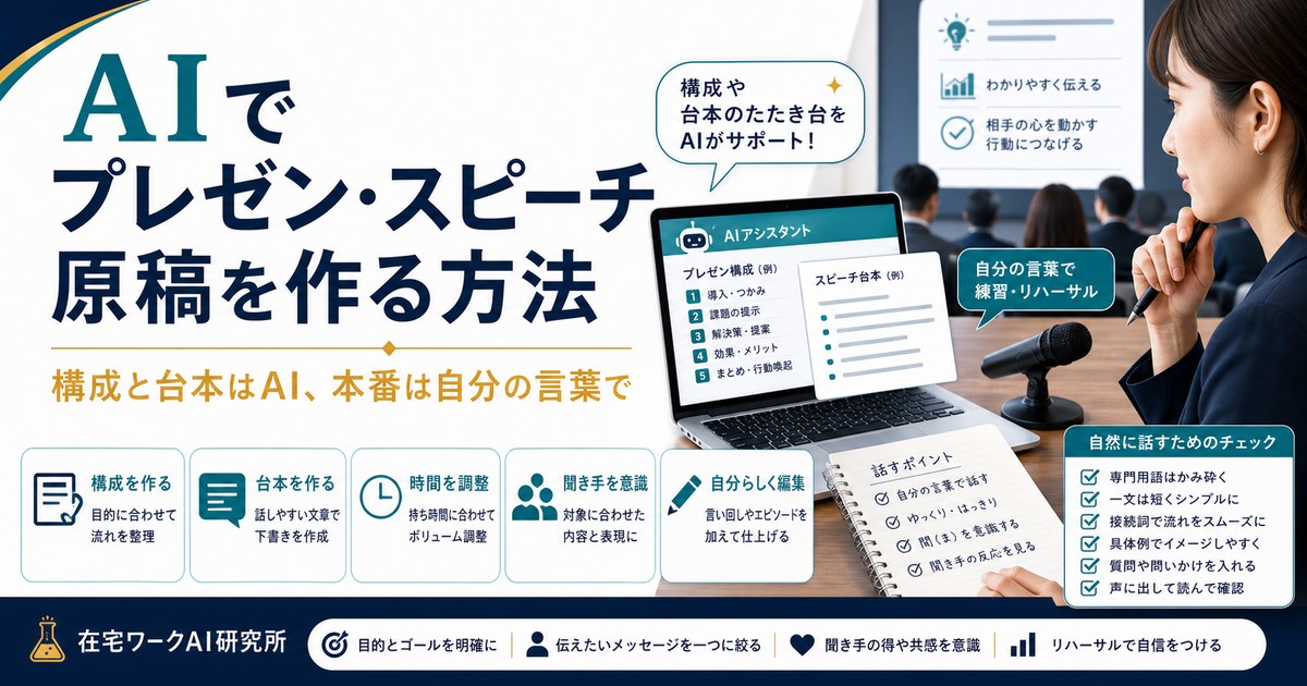 AIでプレゼンとスピーチ原稿の構成と台本を作る流れのアイキャッチ画像