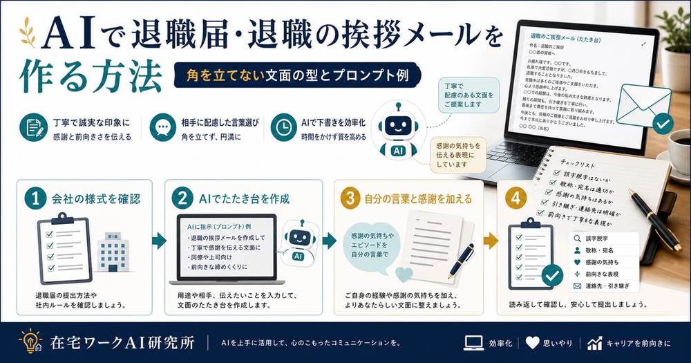 AIで退職届と退職の挨拶メールを作る方法のアイキャッチ画像