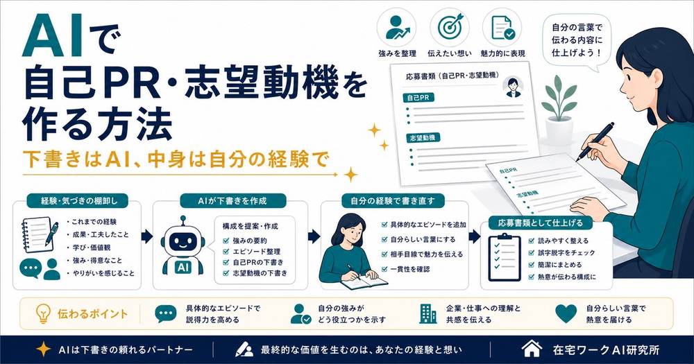 AIで自己PRと志望動機の下書きを作り自分の経験で仕上げる流れのアイキャッチ画像