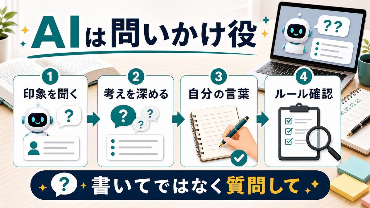 AIを読書感想の問いかけ役として使う流れを整理した図解