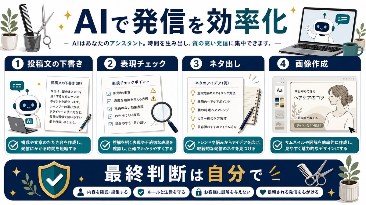 AIで美容系の発信を効率化する使い方を整理した図解