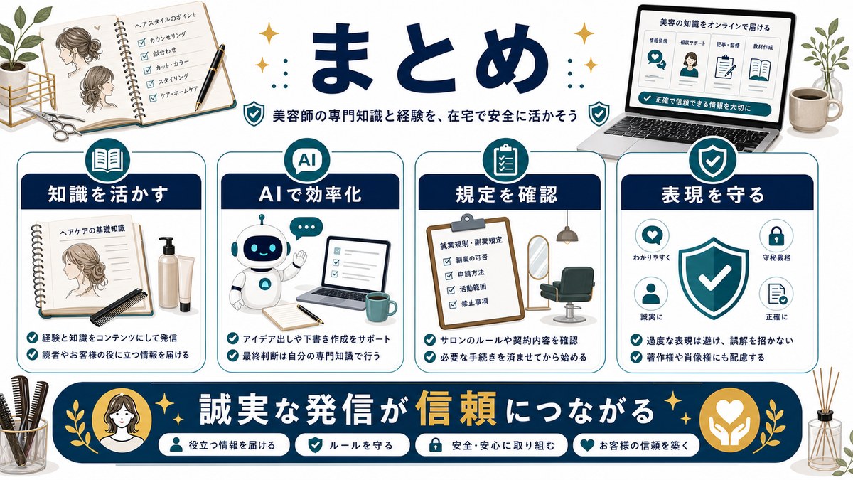 美容師の副業のポイントをまとめた図解