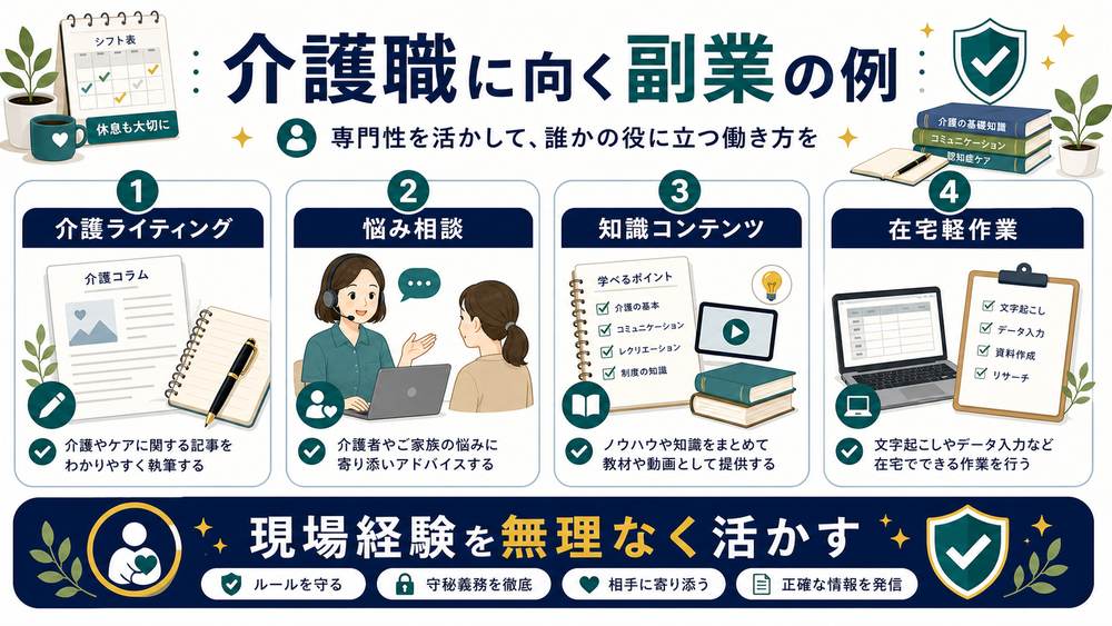 介護職に向く副業の例を整理した図解