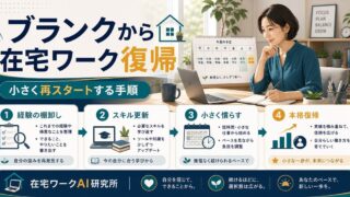 ブランクから在宅ワークで小さく再スタートする手順を示す在宅ワークAI研究所のアイキャッチ画像
