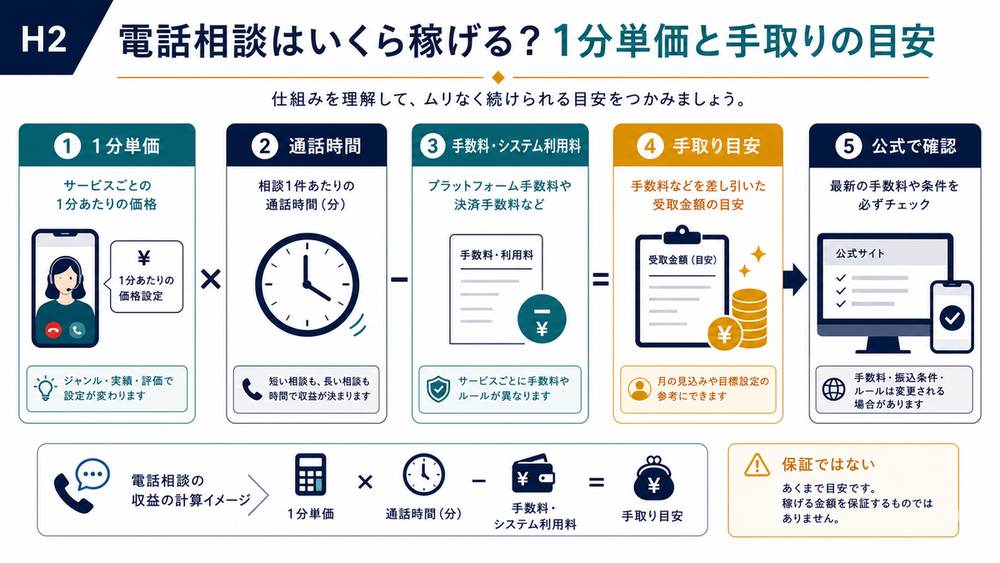 電話相談の1分単価と通話時間と手取り目安の考え方