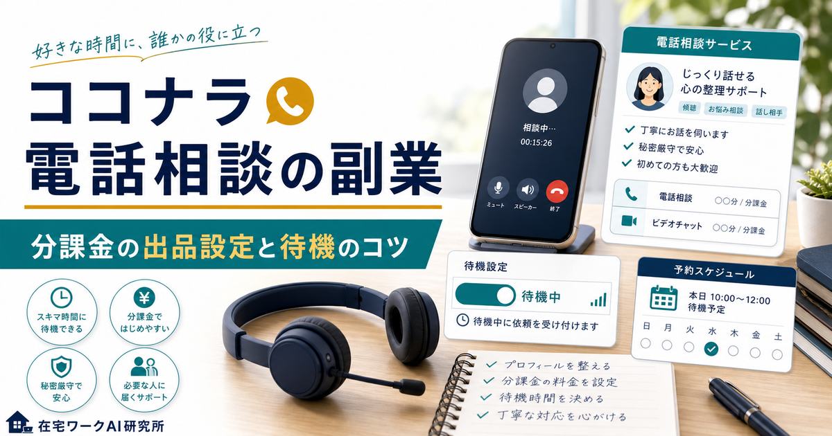 ココナラ電話相談副業の出品設定と待機のコツを整理するアイキャッチ画像
