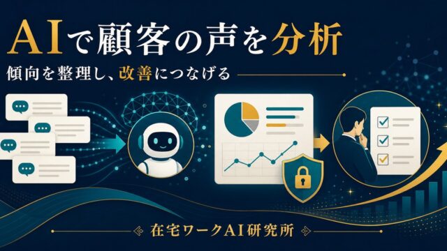 AIで顧客の声やアンケート結果を分析し、傾向整理から改善につなげる流れを示すアイキャッチ