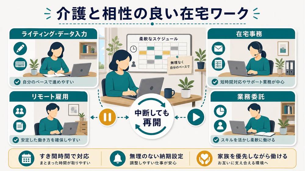 介護と相性の良いライティング・データ入力・在宅事務・リモート雇用・業務委託の図