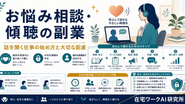 お悩み相談と傾聴の副業の始め方と大切な配慮を整理したアイキャッチ画像