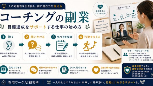 コーチングの副業として目標達成をサポートする仕事の始め方と注意点を整理した図解