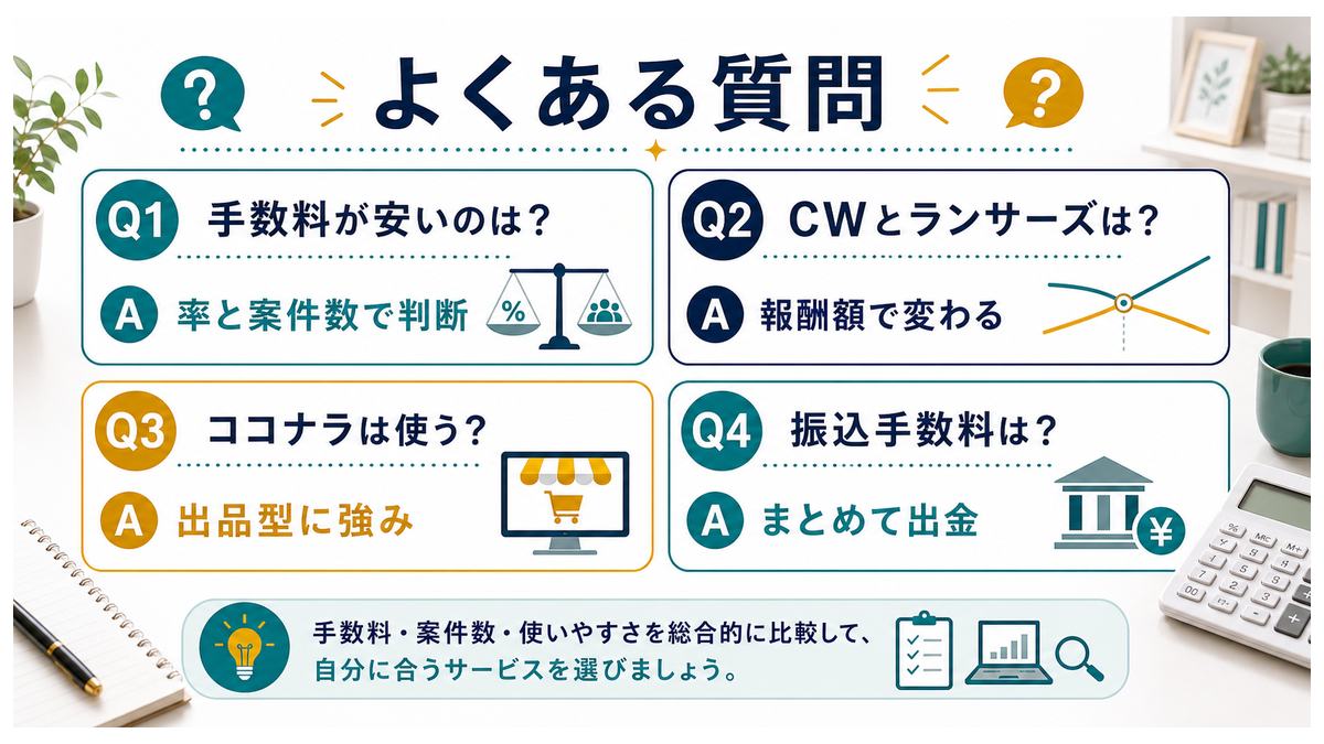 クラウドソーシング手数料と手取りのよくある質問を要約した図解