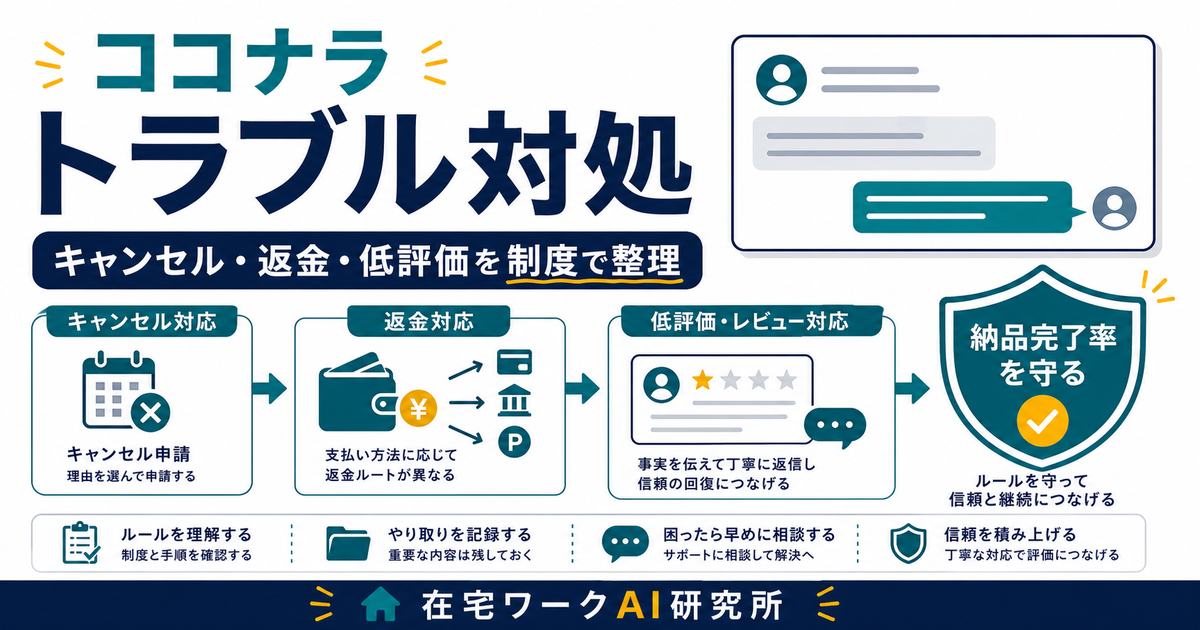 ココナラのキャンセル返金低評価トラブルを制度で整理するアイキャッチ画像