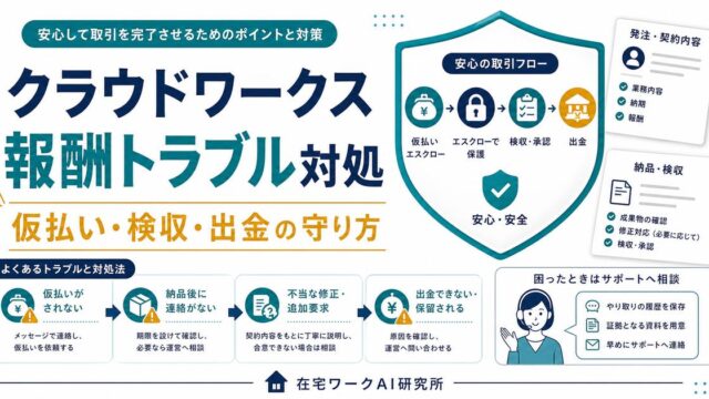 クラウドワークスの仮払いと検収と出金トラブル対処を整理したアイキャッチ画像