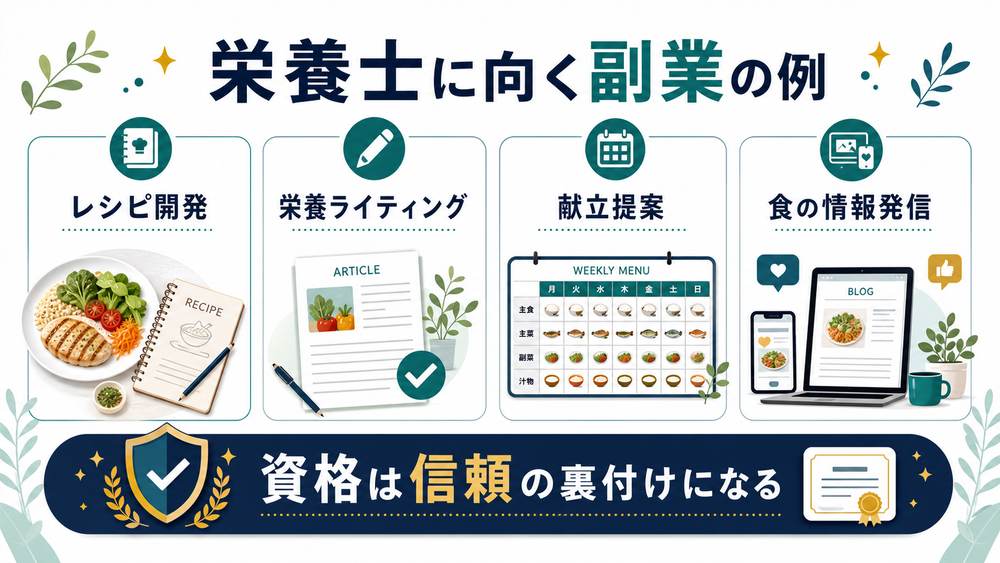 栄養士に向く副業の例を整理した図解