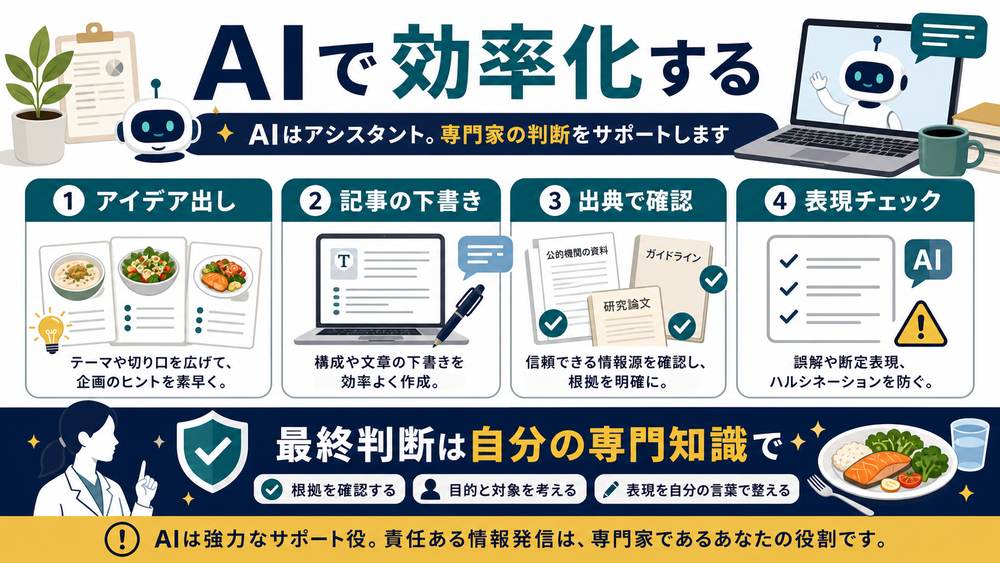 AIで栄養系の仕事を効率化する使い方を整理した図解