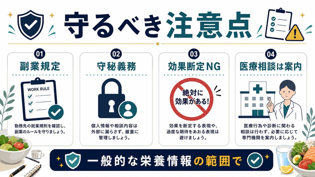 栄養士が副業で守るべき注意点を整理した図解