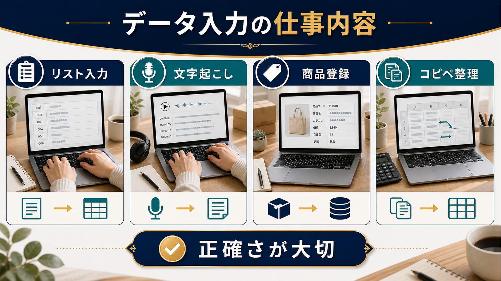 リスト入力文字起こし商品登録コピペ整理正確さが大切なデータ入力仕事内容図