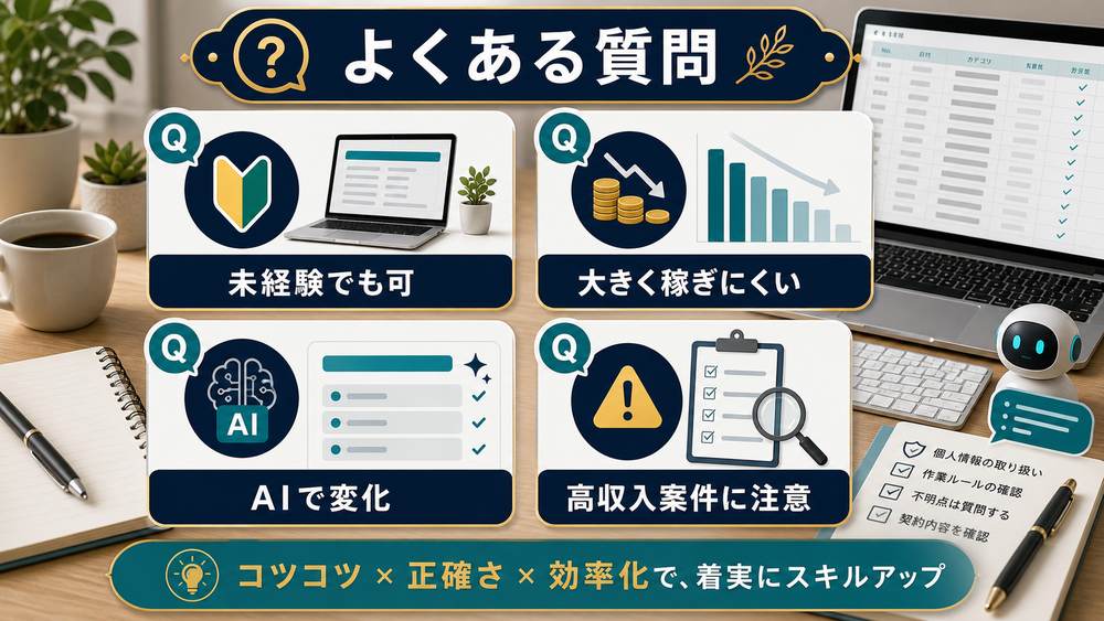 未経験でも可大きく稼ぎにくいAIで変化高収入案件に注意するデータ入力FAQ図