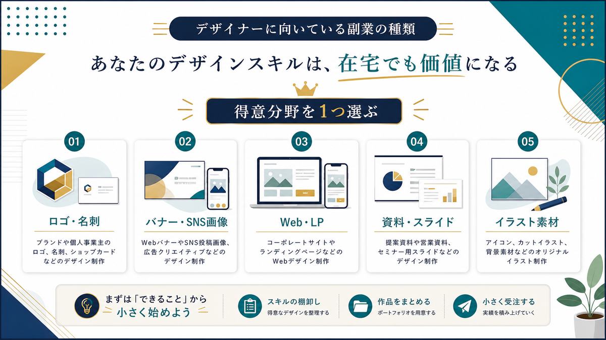 デザイナーに向く副業の種類を整理した図解
