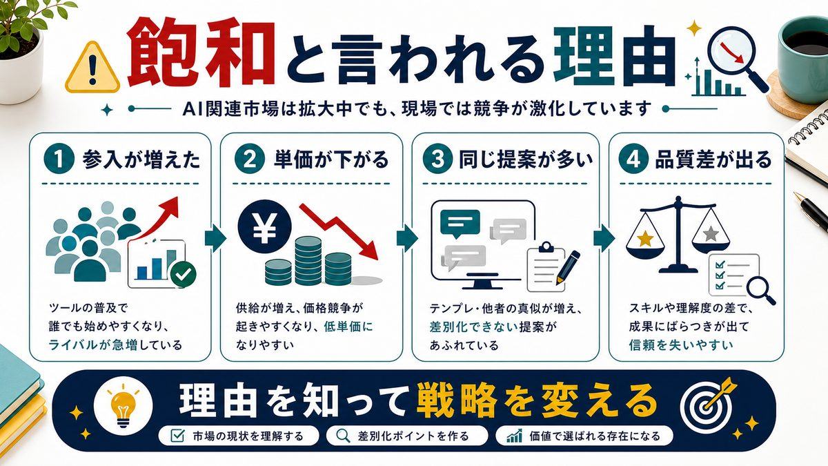 AI副業が飽和と言われる理由を整理した図解