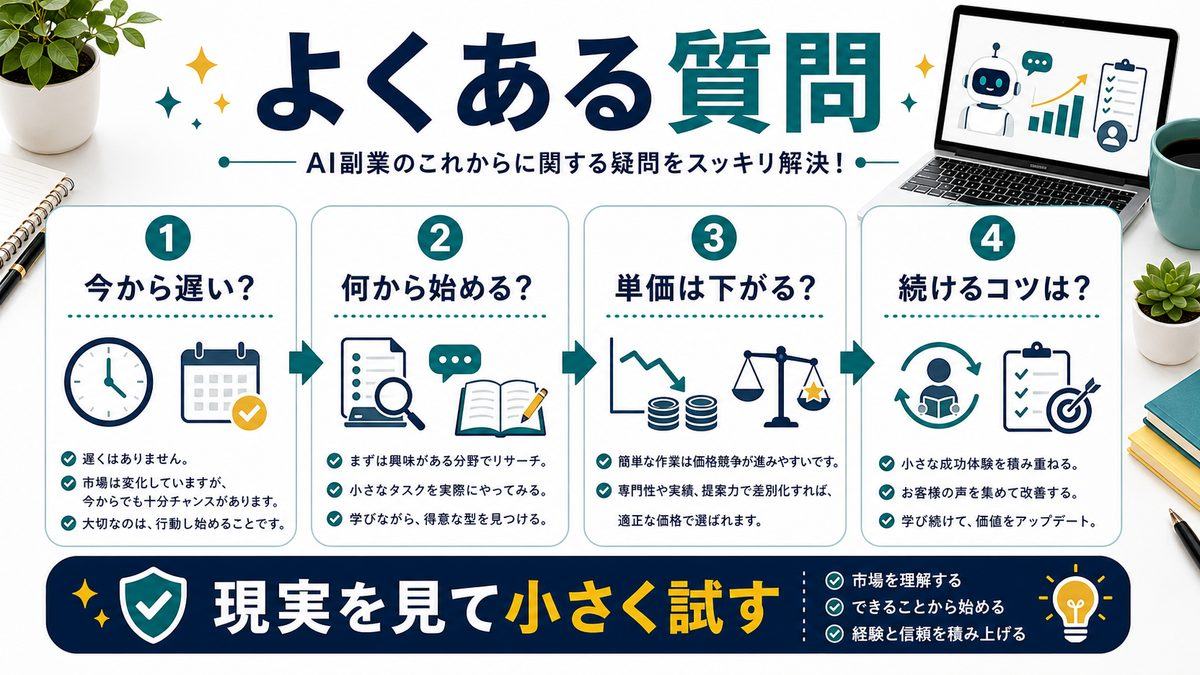 AI副業の将来性に関するよくある質問を整理した図解