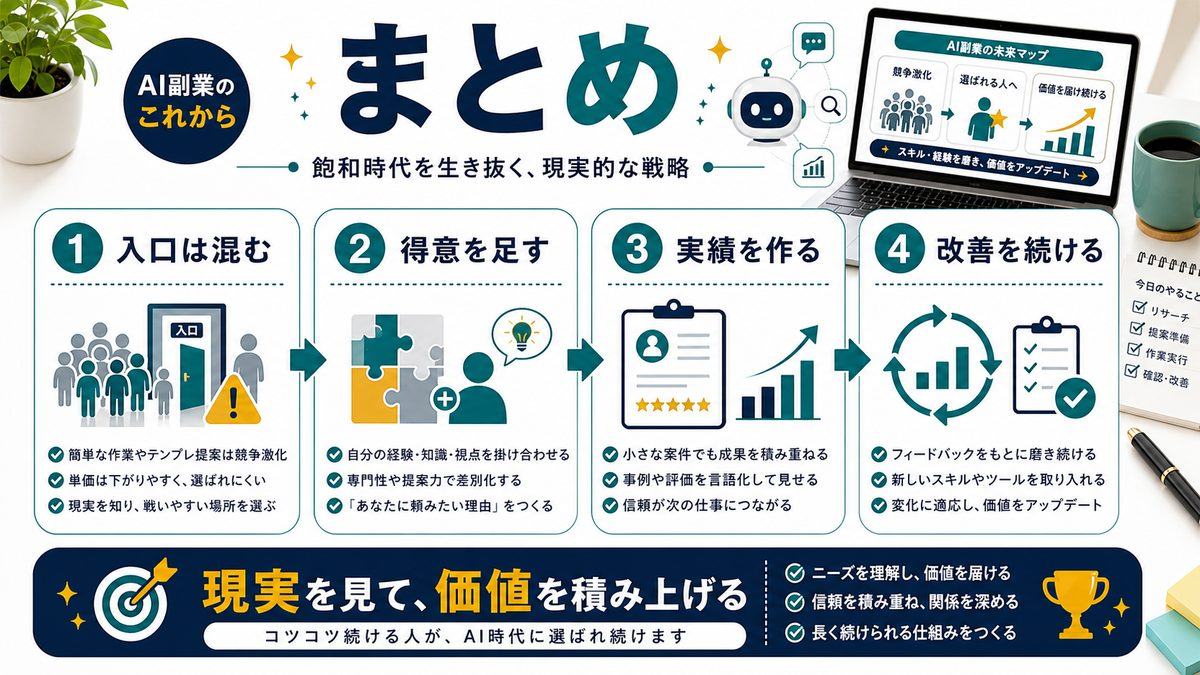 AI副業のこれからと現実的な戦略のまとめを整理した図解
