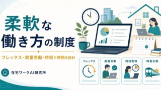 柔軟な働き方の制度をフレックス、裁量労働、時短勤務、時差出勤で整理したアイキャッチ画像