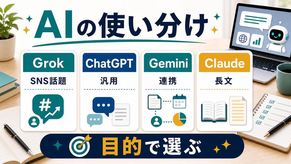 Grokと他の生成AIの使い分けを整理した図解