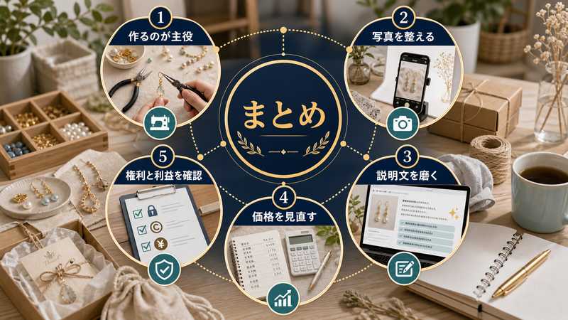 作るのが主役写真を整える説明文を磨く価格を見直す権利と利益を確認するまとめ図
