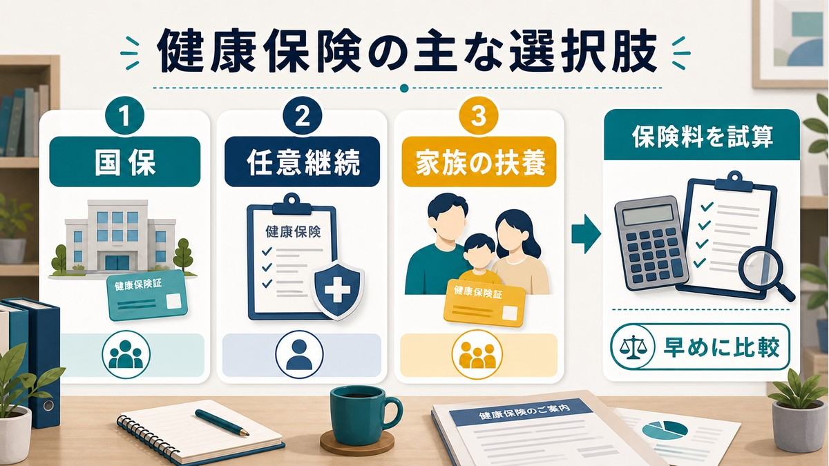国保・任意継続・家族の扶養を比較して保険料を試算する図
