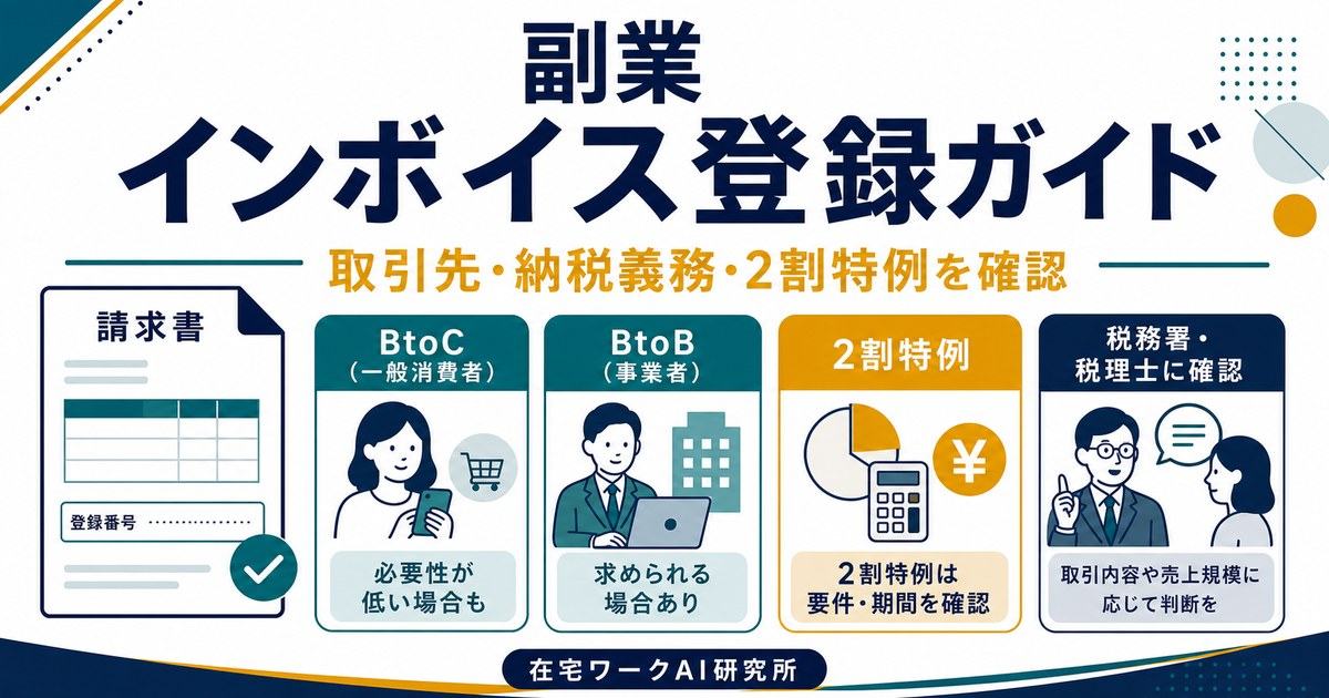 副業のインボイス登録判断と2割特例を整理したアイキャッチ画像