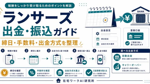 ランサーズの出金と振込タイミングと出金方式を整理したアイキャッチ画像