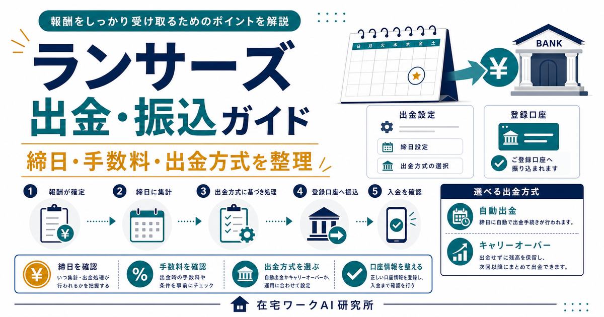 ランサーズの出金と振込タイミングと出金方式を整理したアイキャッチ画像