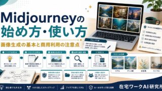 Midjourneyの画像生成の基本と商用利用の注意点を整理したアイキャッチ画像