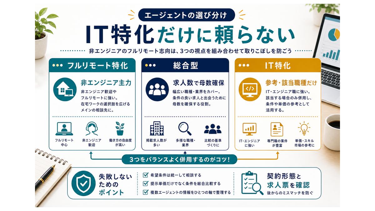 非エンジニアの在宅転職でIT特化だけに頼らず窓口を選び分ける図解