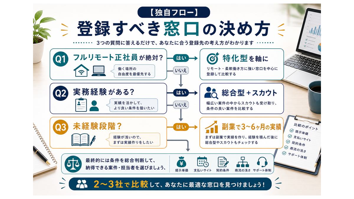 職種別に登録すべき転職窓口を決めるフロー図解