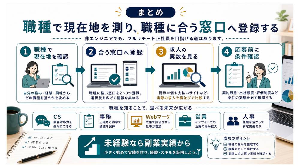 職種で現在地を測り職種に合う窓口へ登録するまとめ図解
