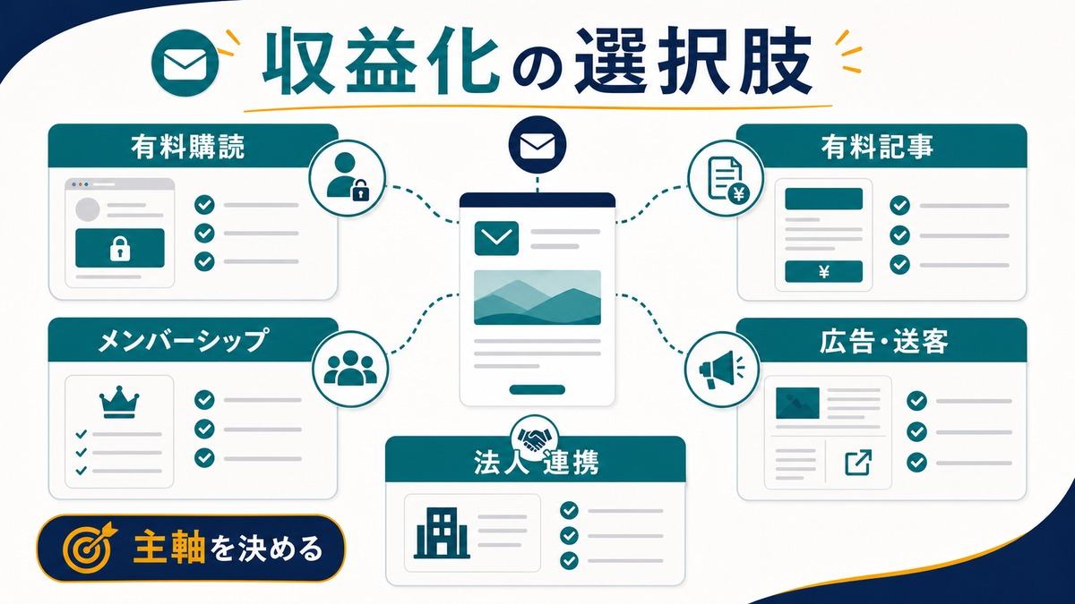 ニュースレターの収益化機能の選択肢を整理した図